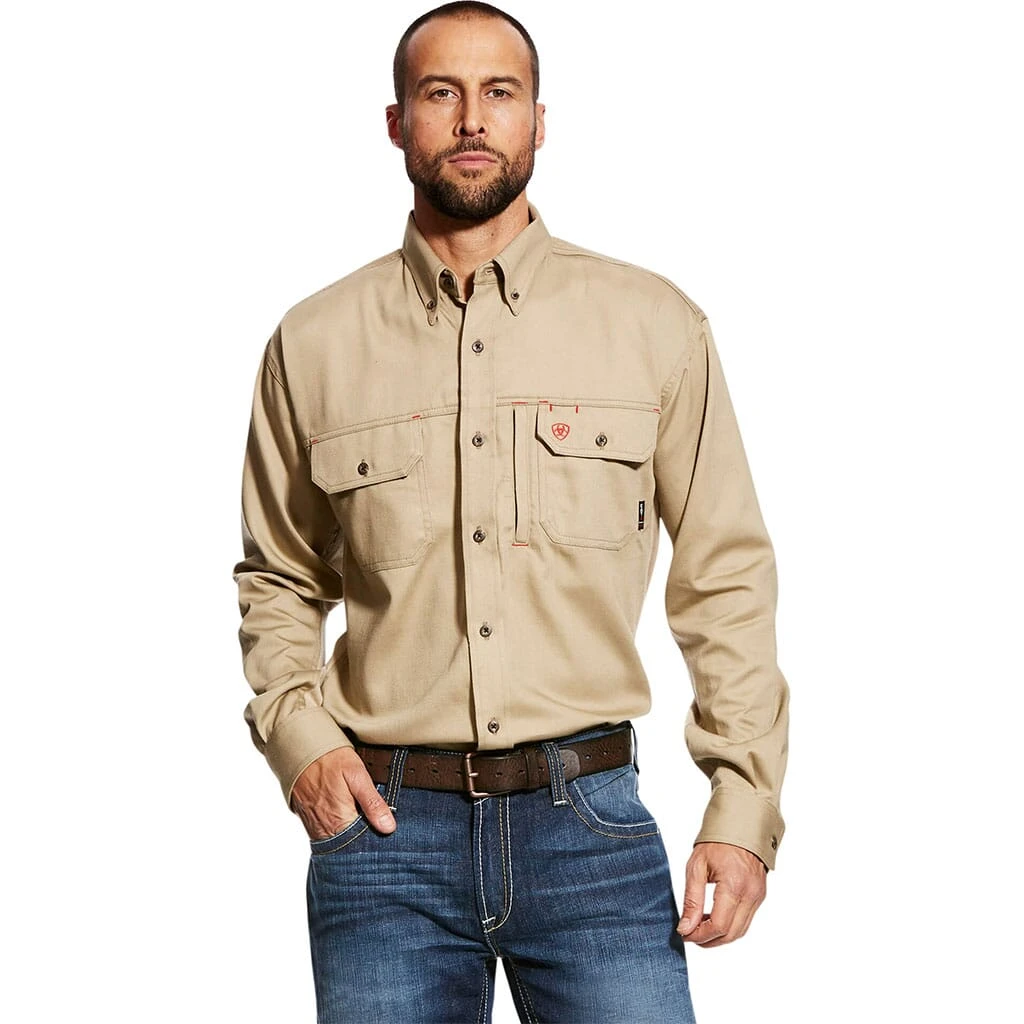 Ariat Men's FR Solid Vent Work Shirt - Khaki 1 Ariat Men's FR Solid Vent Work Shirt - Khaki