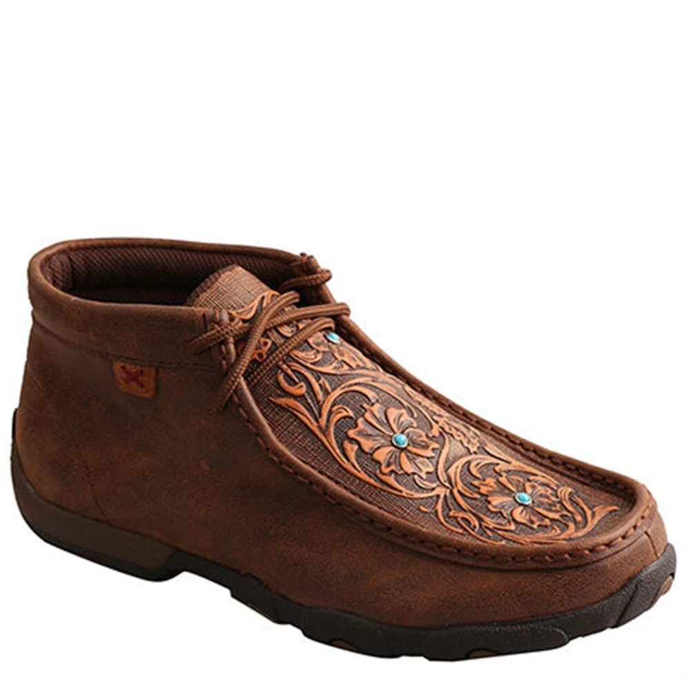 Twisted X Women's Mid Driving Moccasins - Brown/Tooled Flowers 2 Twisted X Women's Mid Driving Moccasins - Brown/Tooled Flowers - Image 2